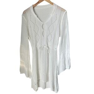 Unbranded  White Crochet Cover Up Dress Beach Resort Travel Boho Large NWOT‎